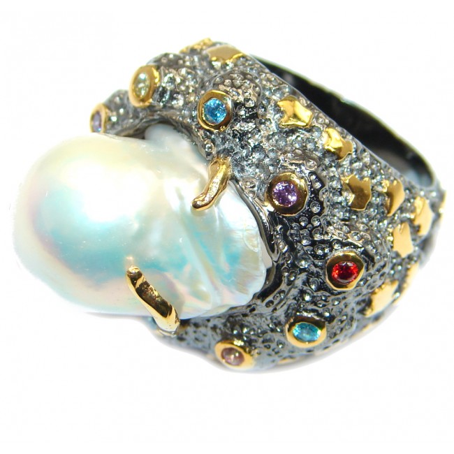 Jumbo Huge Royal Design Mother Of Pearl Sterling Silver Ring s. 9