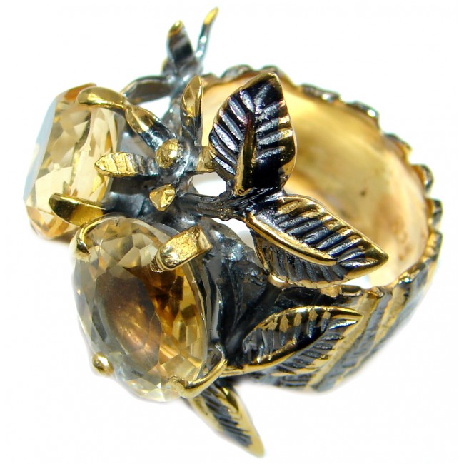Energaizing Yellow Citrine Gold plated over Sterling Silver Cocktail Ring size 8 1/4