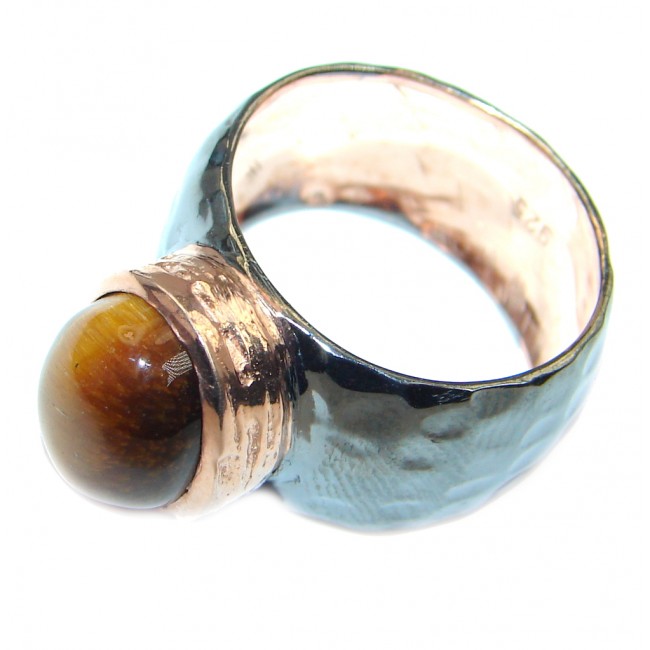 Chunky Golden Tigers Eye Rose Gold plated over Sterling Silver ring s. 6 3/4