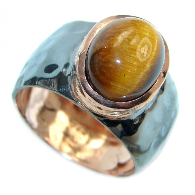 Chunky Golden Tigers Eye Rose Gold plated over Sterling Silver ring s. 6 3/4