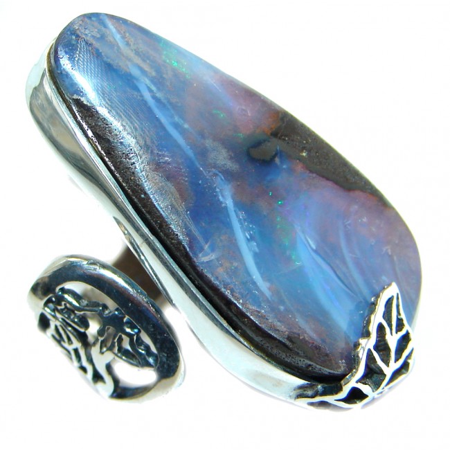Classic Boulder Opal Sterling Silver handcrafted ring size 7 1/2 adjustable