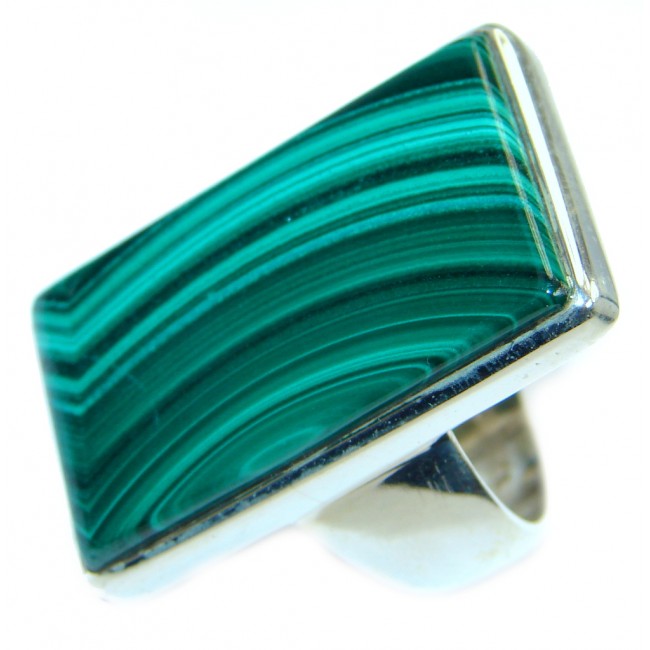 Natural great quality Malachite Sterling Silver handcrafted ring size 7 1/2