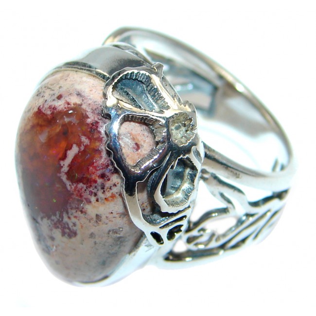 Mexican Fire Opal Oxidized Sterling Silver handmade Ring size 7 1/2 adjustable