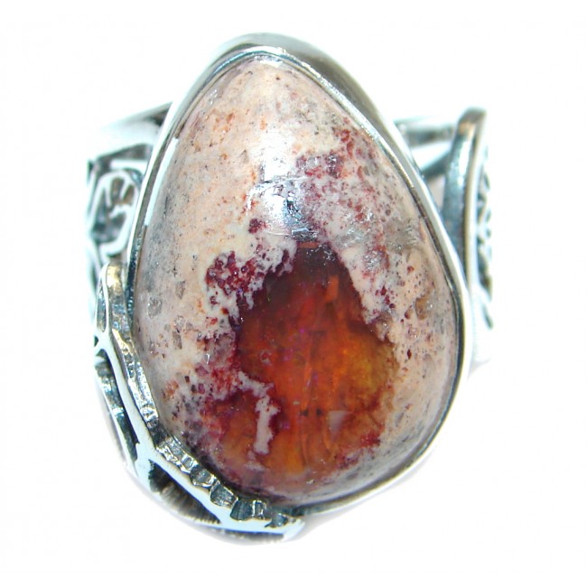 Mexican Fire Opal Oxidized Sterling Silver handmade Ring size 7 1/2 adjustable