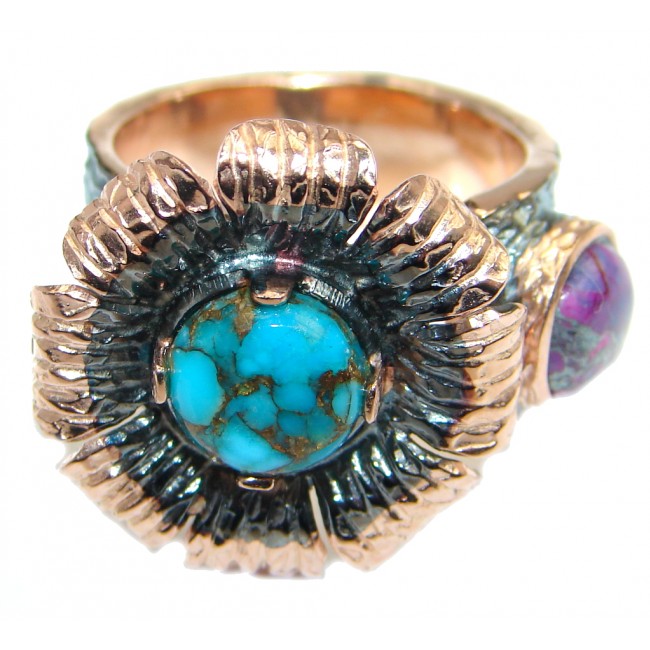 Exotic Purple Turquoise Sterling Silver handmade Ring size 7 adjustable