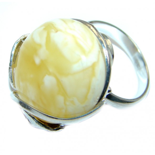 Genuine Butterscoth Baltic Polish Amber Sterling Silver handmade Ring size 6 1/4 adjustable