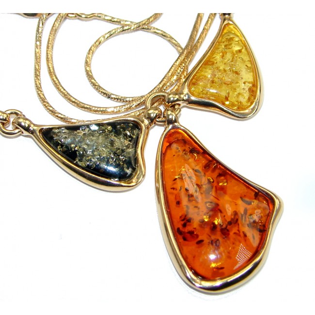 Elegant Multicolor Baltic Polish Amber Gold plated over Sterling Silver handmade necklace