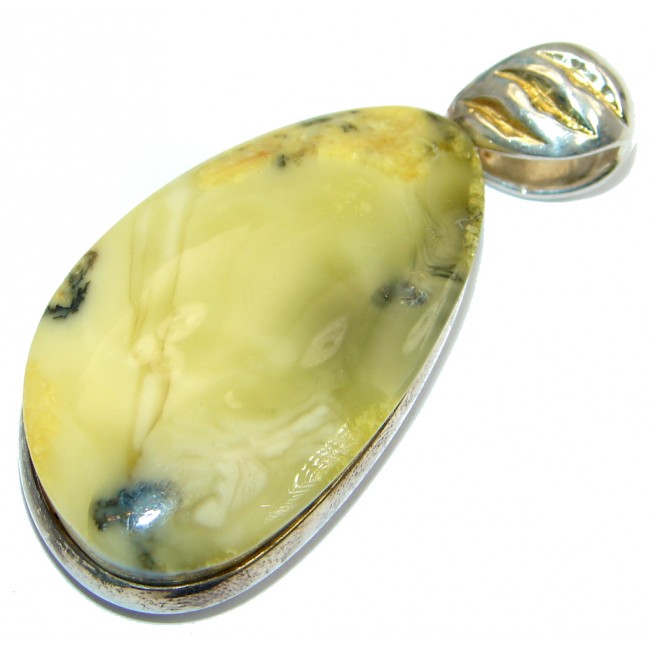 Natural Baltic Amber Two Tones Sterling Silver handcrafted Pendant