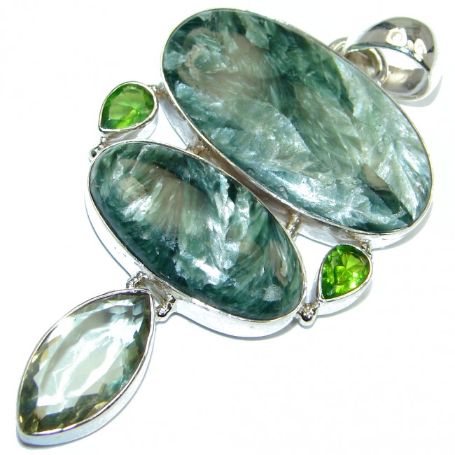 Precious Seraphinite Green Amethyst Sterling Silver handmade Pendant