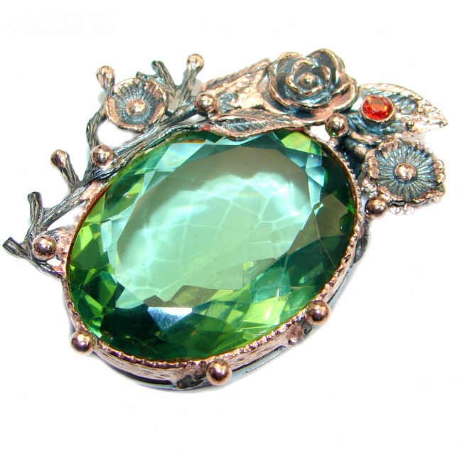 Enchanted created Emerald Rose Gold plated over Sterling Silver handmade Pendant