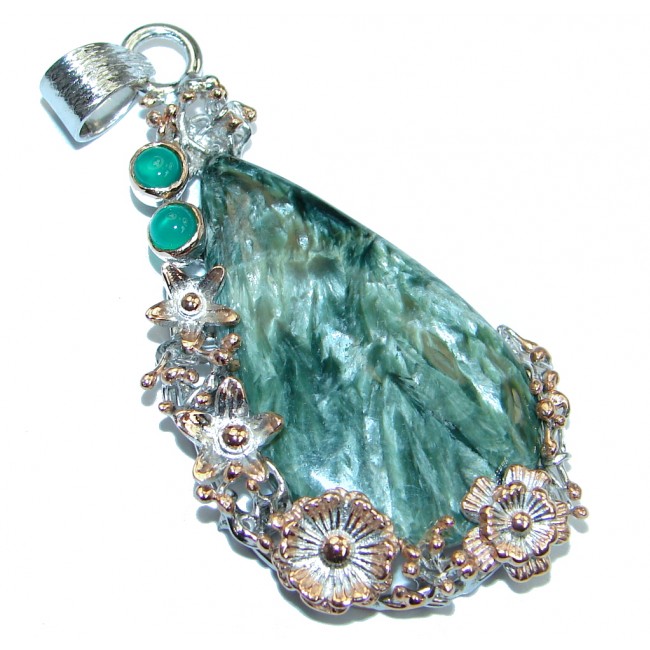 Precious Seraphinite Green Amethyst Rose Gold plated over Sterling Silver handmade Pendant
