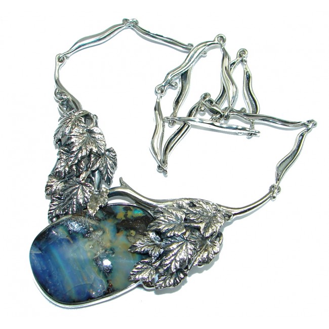 Entirely Natural Earth Mined Opaque Australian Boulder Opal oxidized Sterling Silver handcrafted necklace