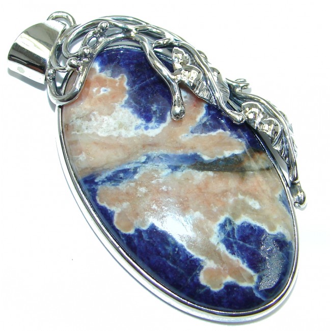 Authentic Blue Sodalite oxidized Sterling Silver handmade Pendant