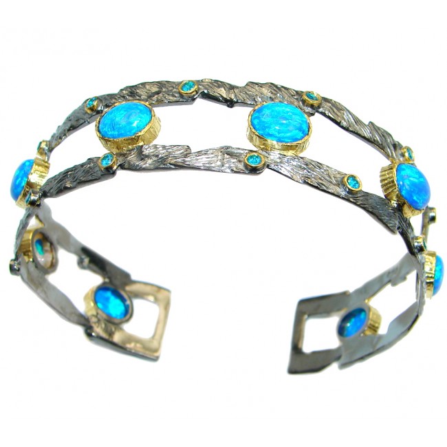 Sublime Japanese Fire Opal Gold Rhodium plated over Sterling Silver Bracelet / Cuff