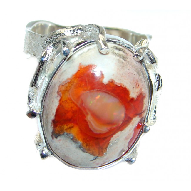Authentic Mexican Fire Opal Oxidized Sterling Silver handmade Ring size 9