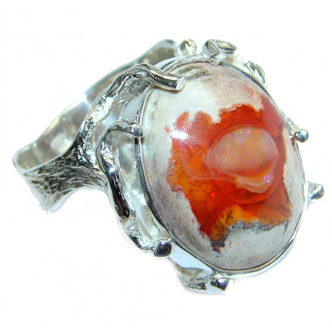 Authentic Mexican Fire Opal Oxidized Sterling Silver handmade Ring size 9