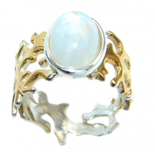 Sublime Fire Moonstone Gold plated over Sterling Silver handmade ring size 7 adjustable