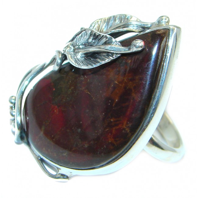 Jumbo Authentic Canadian Red Fire Ammolite Sterling Silver handmade ring size adjustable