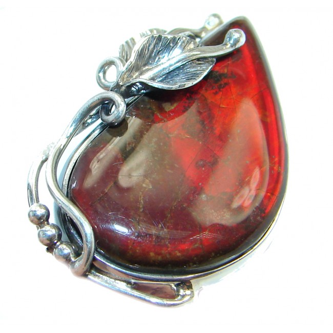 Jumbo Authentic Canadian Red Fire Ammolite Sterling Silver handmade ring size adjustable