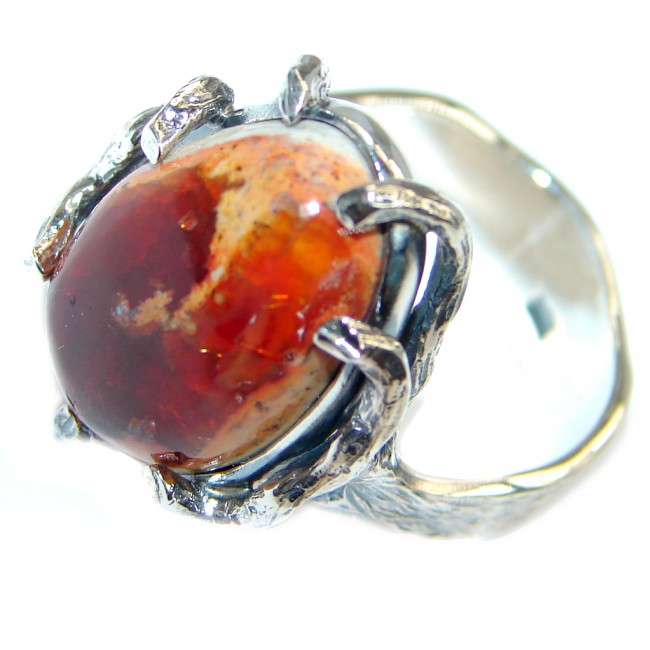 Authentic Mexican Fire Opal Oxidized Sterling Silver handmade Ring size 8