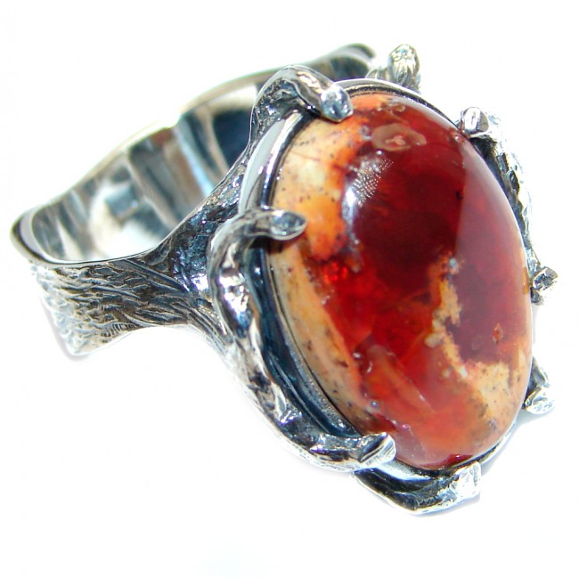 Authentic Mexican Fire Opal Oxidized Sterling Silver handmade Ring size 8