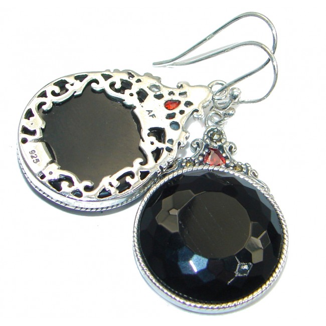 Great Style Onyx Granet Sterling Silver handmade earrings