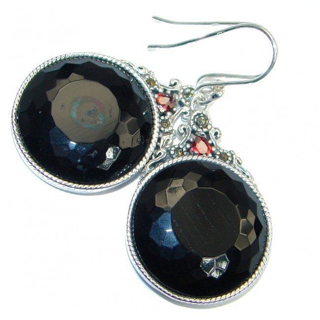 Great Style Onyx Granet Sterling Silver handmade earrings