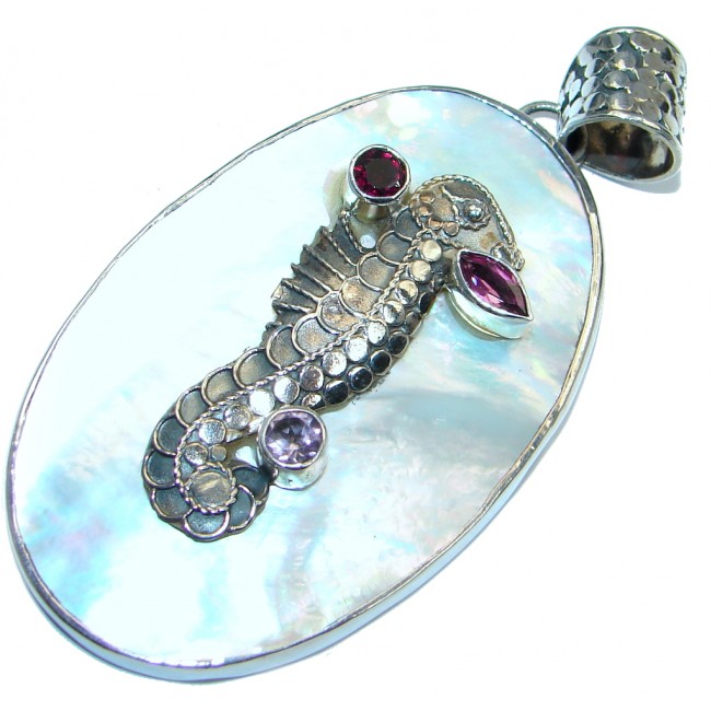 Oriental Design Blister Pearl Sterling Silver handcrafted pendant