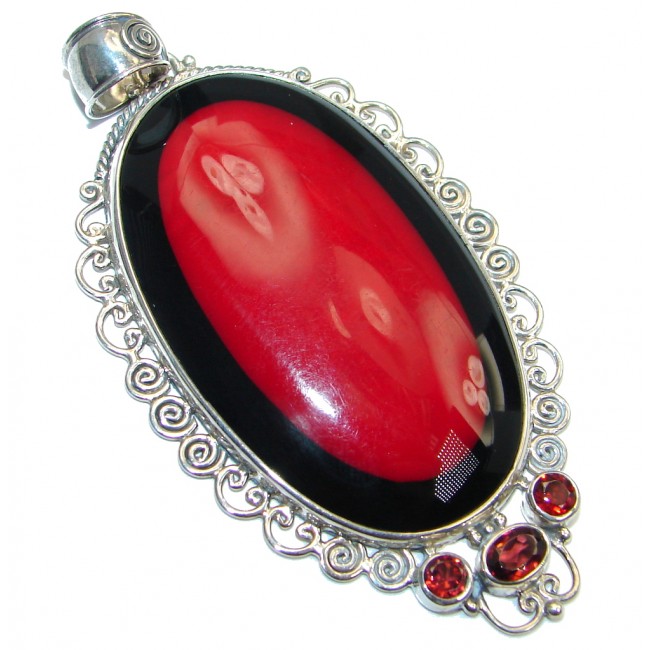 Lovely Red Fossilized Coral Sterling Silver handmade pendant