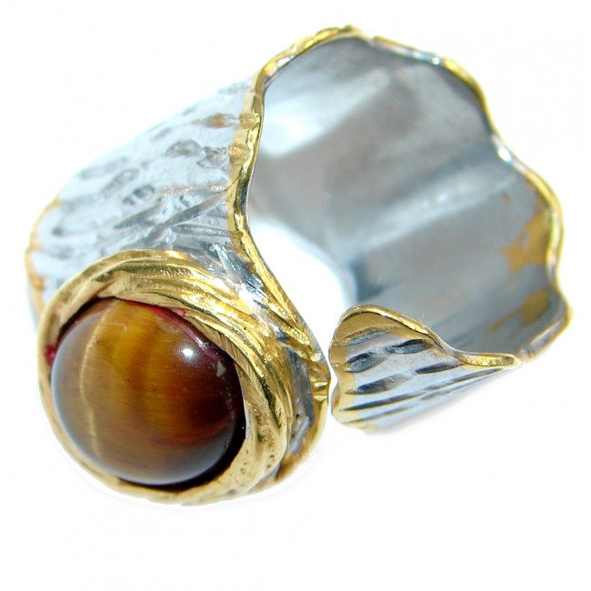 Chunky Golden Tigers Eye Rose Gold plated over Sterling Silver ring size 7 adjustable