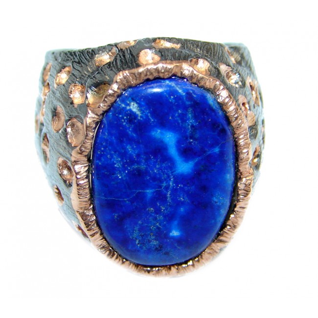 Perfect Blue Lapis Lazuli Rose Gold Rhodium plated over Sterling Silver Ring size 7