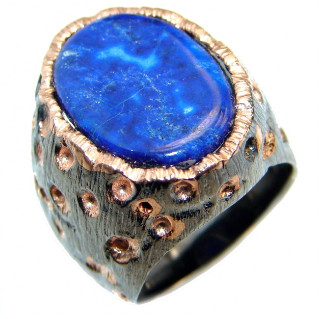 Perfect Blue Lapis Lazuli Rose Gold Rhodium plated over Sterling Silver Ring size 7