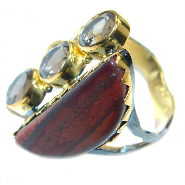 Amazing Red Tigers Eye Gold plated over Sterling Silver ring s. 8 1/4
