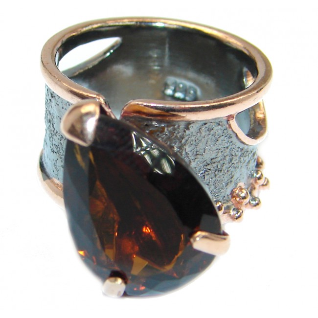 Bold Champagne Smoky Topaz Gold plated Sterling Silver Ring size 8 adjustable