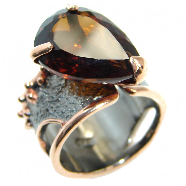 Bold Champagne Smoky Topaz Gold plated Sterling Silver Ring size 8 adjustable