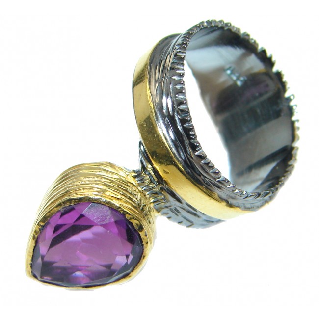 Vintage Style genuine Amethyst Gold plated over Sterling Silver ring; s. 8