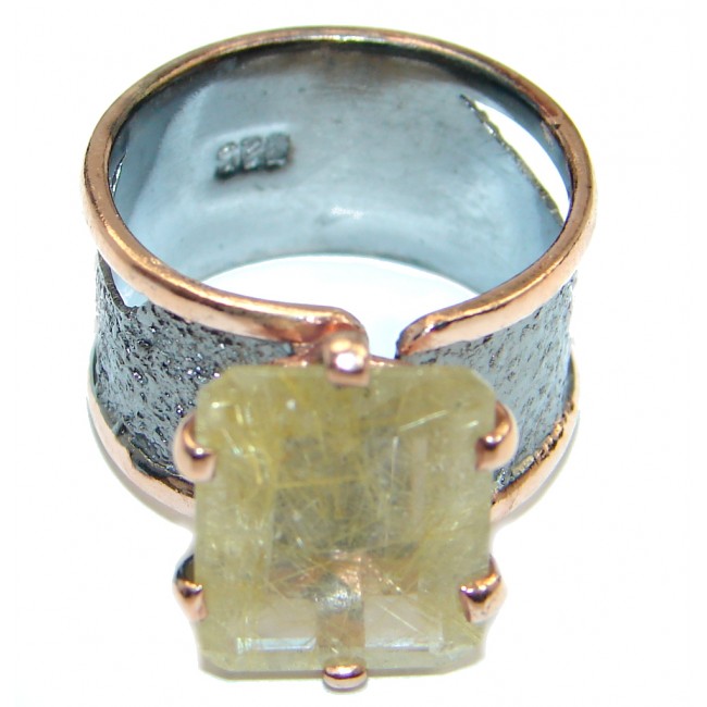 Golden Rutilated Quartz Rose Gold plated over Sterling Silver handmade Ring size 8 adjustable
