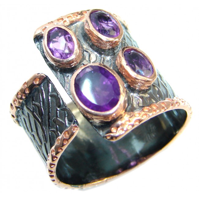 Vintage Style Large Amethyst Gold plated over Sterling Silver ring; s. 8 adjustable