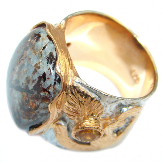 Natural Astrophyllite Gold plated over Sterling Silver handmade Ring size 7