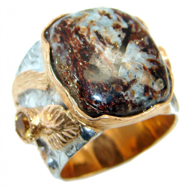 Natural Astrophyllite Gold plated over Sterling Silver handmade Ring size 7