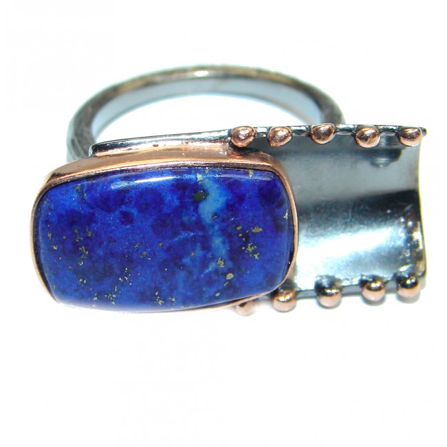 Blue Lapis Lazuli Rose Gold Rhodium plated over Sterling Silver Ring size 7 1/4