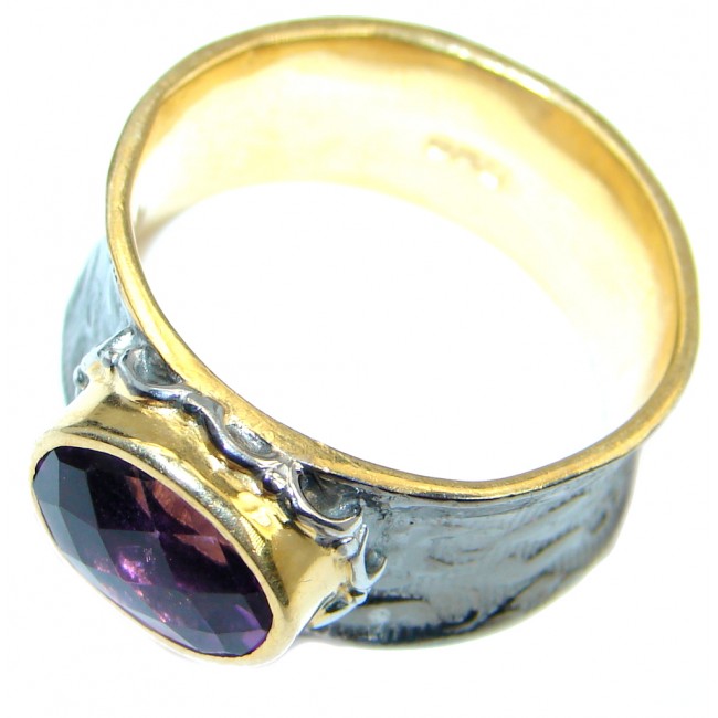 Vintage Style Large Amethyst Gold plated over Sterling Silver ring; s. 9