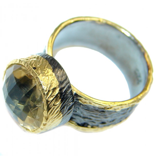 Energazing Yellow Citrine Gold plated over Sterling Silver Cocktail Ring size 8 adjustable