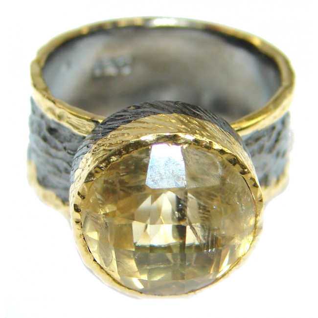 Energazing Yellow Citrine Gold plated over Sterling Silver Cocktail Ring size 8 adjustable