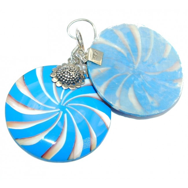 Simple Beauty Blue Shell Sterling Silver handmade earrings