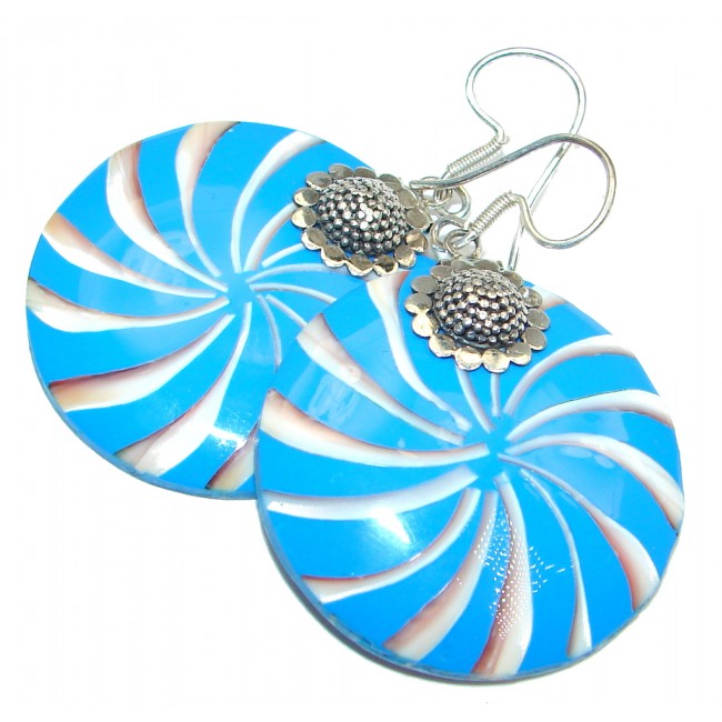 Simple Beauty Blue Shell Sterling Silver handmade earrings