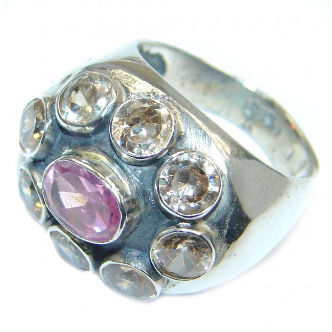 Very Fancy Flower Cubic Zirconia Sterling Silver Cocktail ring s. 9