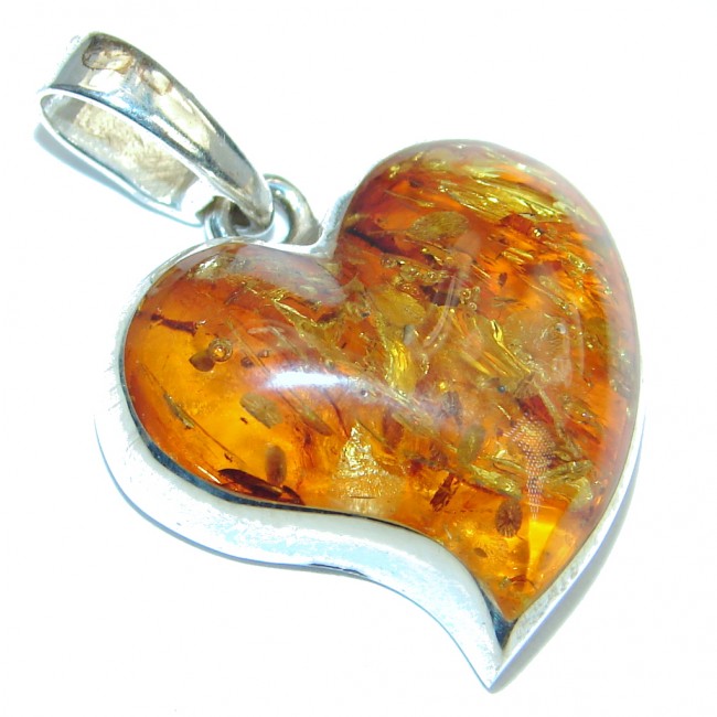 Heart Natural Baltic Amber Sterling Silver handcrafted Pendant