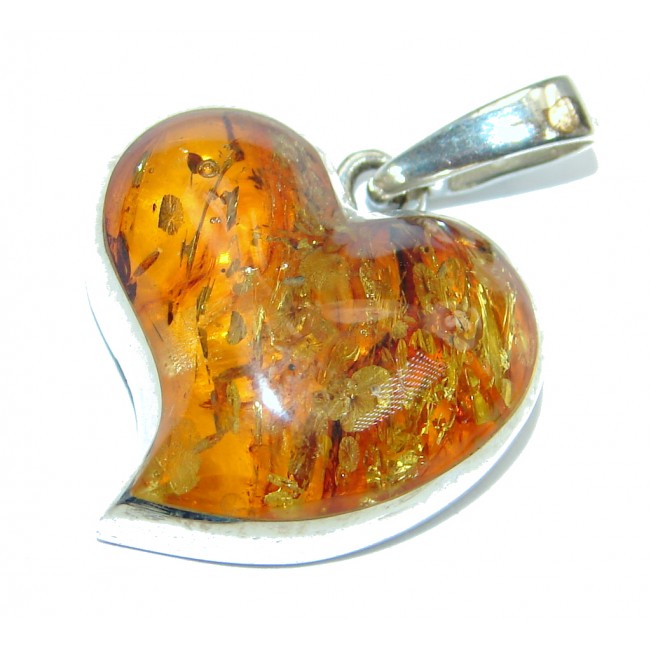 Heart Natural Baltic Amber Sterling Silver handcrafted Pendant