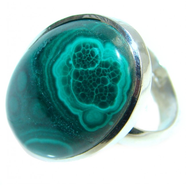 Natural great quality Malachite Sterling Silver handcrafted ring size 7 adjustable
